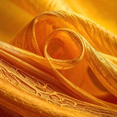 Golden, flowing organic shapes. Close-up view of swirling, textured, gold-hued material