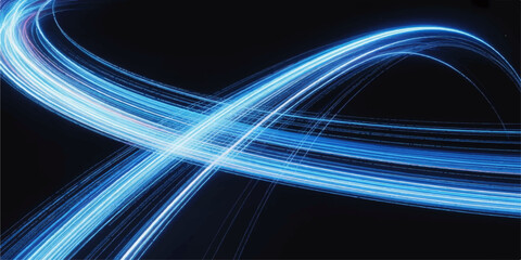 Abstract blue background design with bright light waves, glowing energy lines, and a technological space pattern