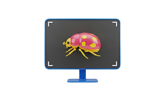 3D Ladybug on a Black Screen with Blue Frame