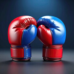 Two red and blue boxing gloves face each other