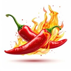 Two red chili peppers in fiery flames
