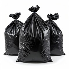 Three black plastic garbage bags tied