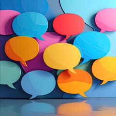 Colorful speech bubbles clustered on a wall