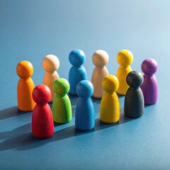 Colorful wooden figures in a group