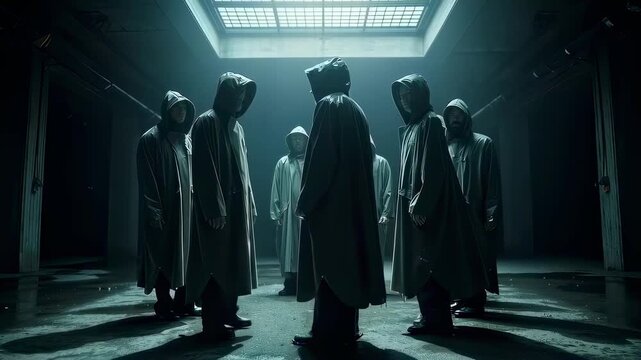 In this thrilling video, a mysterious group dressed in hooded cloaks gathers in a dimly lit room. Their intense aura and coordinated movements suggest a secretive ritual, sparking intrigue and anticip