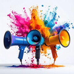 Colorful megahones explode with vibrant powder