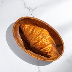 Golden croissant in wooden bowl on marble (11)