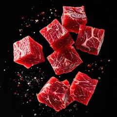 Cubed beef, airborne, seasoned