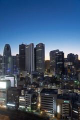 Panoramic view of Shinjuku skyscrapers at dusk