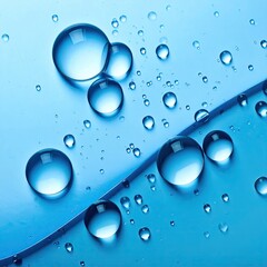 Water droplets on a vibrant blue surface