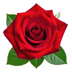 Deep crimson rose with lush leaves