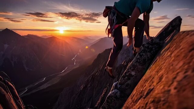 This breathtaking video captures a climber scaling a majestic mountain at sunset. With stunning views and daring moves, it showcases the beauty and thrill of climbing in nature&rsquo;s most awe-inspiring se