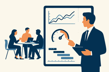 Fototapeta premium Business Presentation with Team Meeting and Data Visualization.