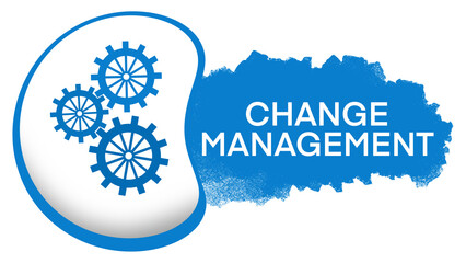Change Management Blue Gears Rounded Spatter Text