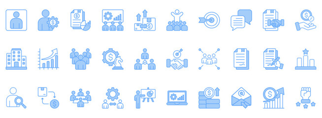 Naklejka premium Sales Team Icon Set. Contains Icons That Are Relevant For Business. Designed In Vector Lineal Blue Style