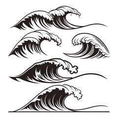 Black and white wave silhouettes