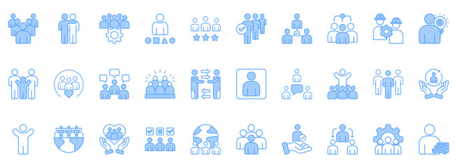 Naklejka premium People Icon Set. Contains Icons That Are Relevant For Business. Designed In Vector Lineal Blue Style