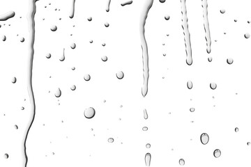 Macro view of Water drops, Raindrops on a Glass surface, creating a Wet texture and an Abstract background in monochrome.