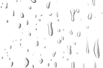 Close-up of water droplets and rain drops on a glass surface, creating an abstract background with a wet texture.