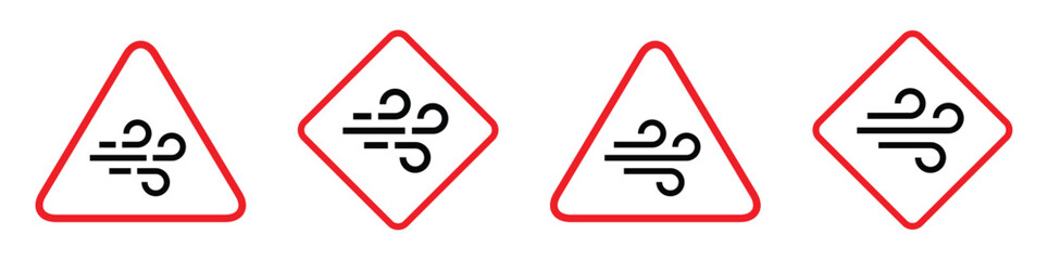 Wind warning alert icon, vector illustration