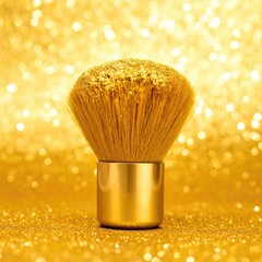 Gold glitter makeup brush on a golden background