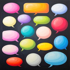 Colorful speech bubbles on a dark chalkboard background