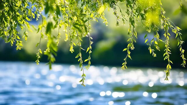 Willow branches over water