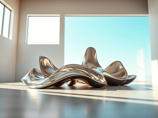 Sculpted metal forms gleam softly, embodying silent strength ,  power,  low angle