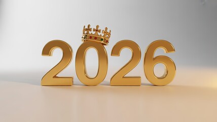 Elegant Gold 2026 New Year Celebration with Crowned Zero Three Dimensional Rendered Design Element for Festive Marketing Campaigns