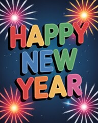 Vibrant 2026 New Year Celebration with Colorful Typography and Fireworks Display Ideal for Festive Greeting Cards and Party Invitations