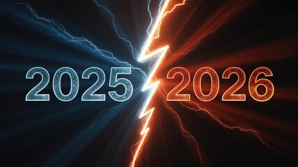 Dynamic Lightning Split 2026 New Year Transition Bold Numbers Vibrant Colors Energetic Design Element
