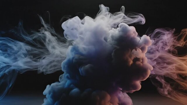 Abstract Colorful Smoke Collision with Atmospheric Effect and Dark Backgrounds for Creative Video Design.