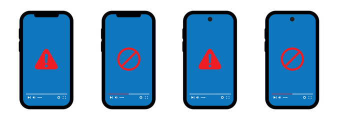 Video player error on phone screen template icon, vector illustration