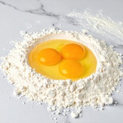 Three eggs in flour
