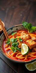 Spicy Northern Thai noodles with pork, herbs, and lime,  chinese food,  street food