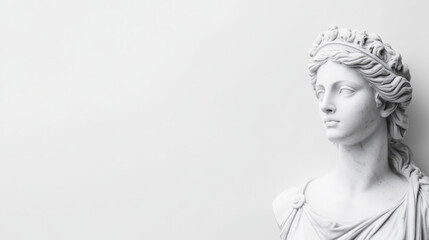 White marble bust of a female figure on plain background  