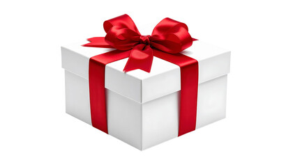 Fototapeta premium White Gift Box with Red Ribbon and Bow, Isolated on Black for Celebratory Occasions and Giving