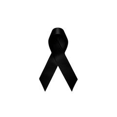 A black ribbon symbolizing mourning or remembrance is centered on a plain white background