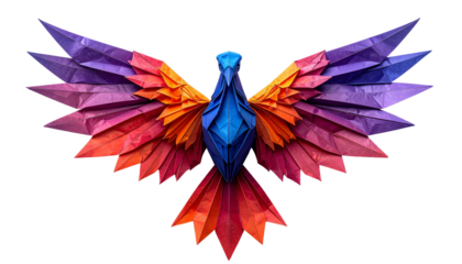 Vibrant Origami Bird Art Soaring with Colorful Paper Wings Against a Dark Background