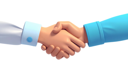 Stylized Hands Shaking in a 3D Illustration, Representing Trust and Collaboration