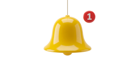 Receiving Notification: Isolated 3D Yellow Bell Icon with New Alert Message Symbol