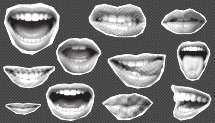 Retro halftone mouth collection, vector, illustration
