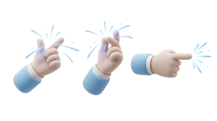 3D Rendered Hands Gesturing with Light Effects: Snapping Fingers and Pointing Direction