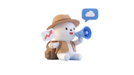 Animated character promoting business growth and cloud technology with megaphone