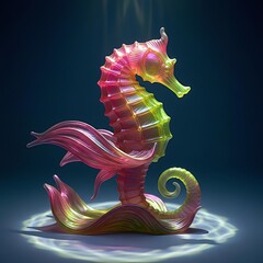 Glass Seahorse Sculpture Iridescent Marine Animal Crystal Statue Luxury Decor Underwater Fantasy Art Aquatic Ornament
