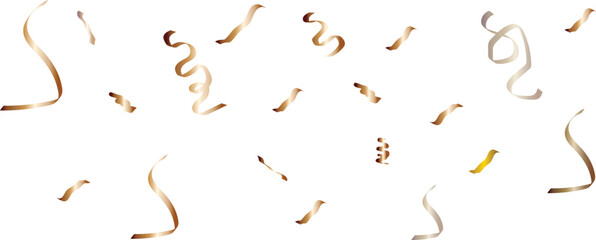 Golden Spiral Ribbon Confetti Background Isolated on White