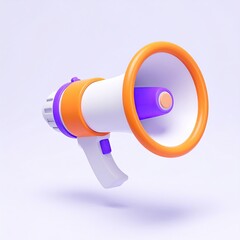 Cartoonish megaphone isolated against a purple background, floating