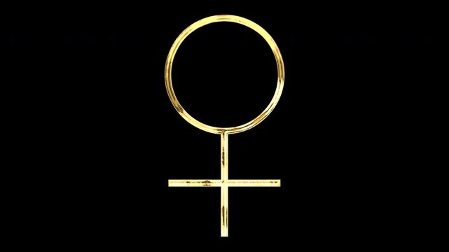 Gold female symbol, light reflecting and patterns shifting, alpha channel
