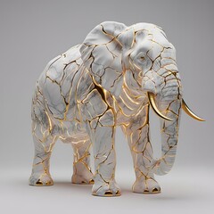 Marble Elephant Statue Gold Kintsugi Marble Sculpture Luxury Animal Ornament Interior Decor Art Wealth Treasure