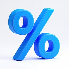 A 3D rendering of a blue percentage symbol on a clean white background